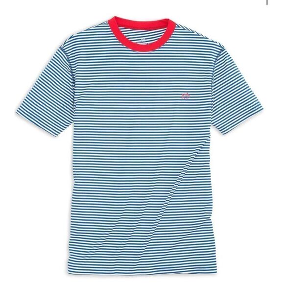 Southern Tide Men’s Blue LIBERTY STRIPE PERFORMANCE TEE SHIRT Size S - Picture 1 of 8